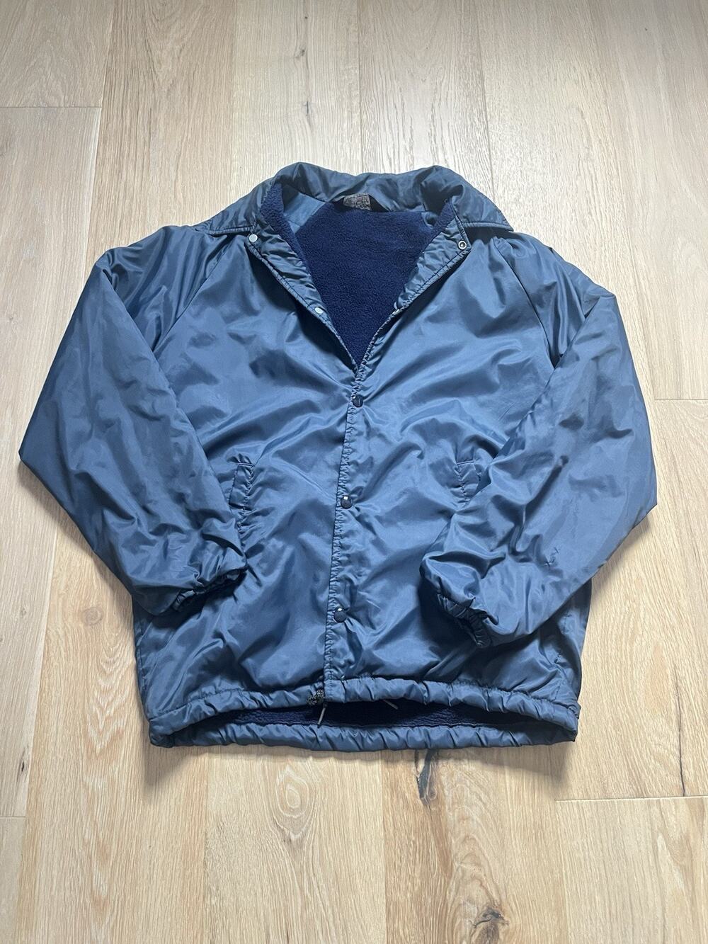 Vintage 80s David Peyser Warm-Up Jacket Blue Coach Snap Front Made In USA Mens M